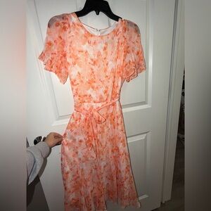 DKNY Orange Floral Midi Dress